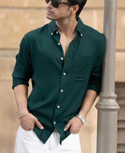 Bottle Green Linen Blend Shirt